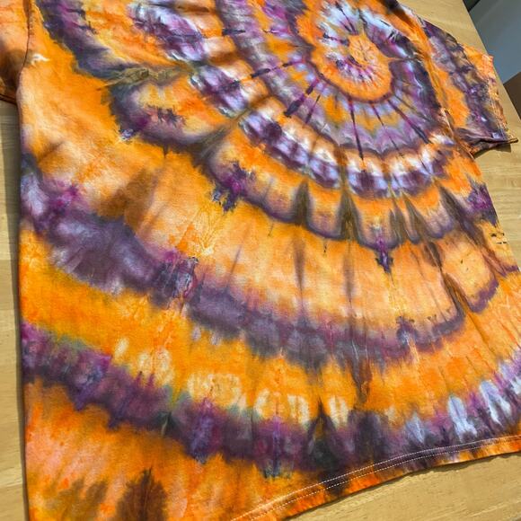 Halloween Tie Dyed T-shirt - Orange Purple - Handmade - Men's Women's 2XLarge - Picture 2 of 12